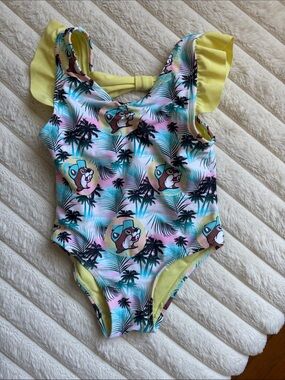 Kids Yellow Tropical Print One-Piece Swimsuit Buc-ee’s